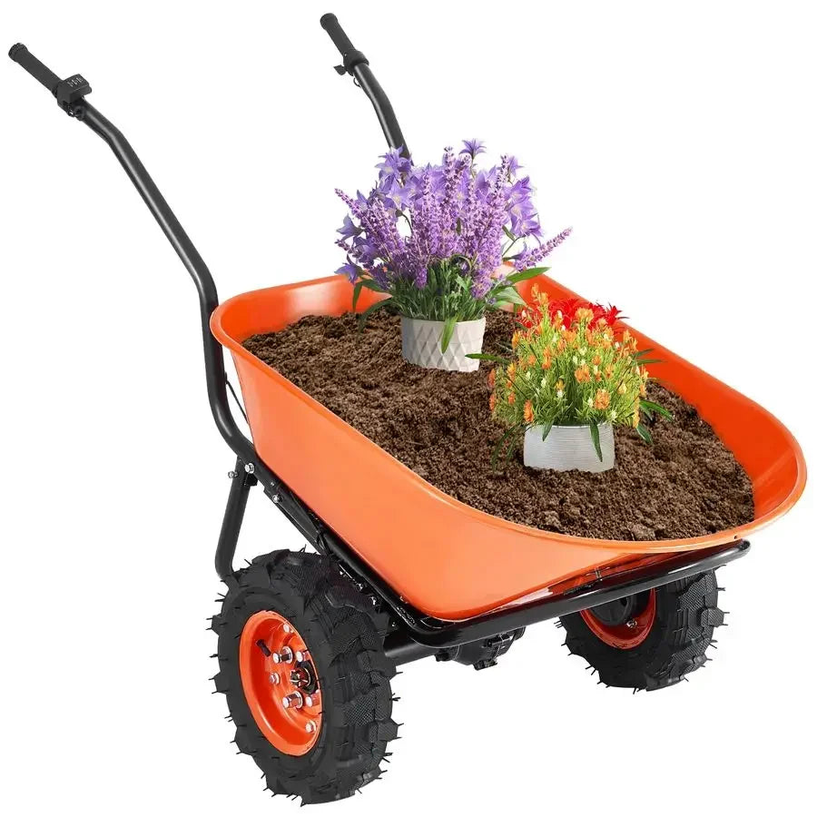 Electric Wheelbarrow Cart, 500W Powered Utility Garden Wagon Dump Cart, 4.5 Cu. Ft. Load amp 573 lbs Capacity with Metal Handle