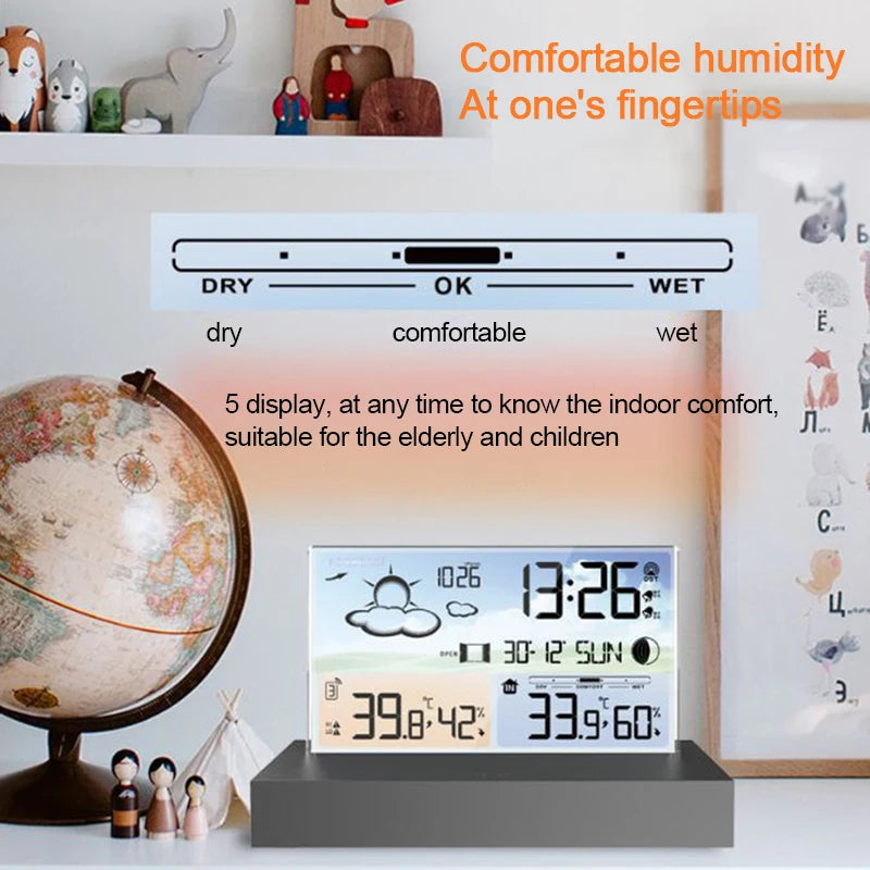 Digital Weather Station, Weather Forecast, Alarm Clock Indoor Outdoor Temperature & Humidity Meter Calendar, Sauna, Desktop Deco