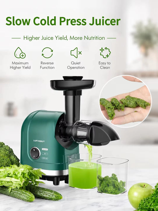 Slow Masticating Cold Press Juicer Reverse Function BPA-Free Quiet Easy Clean High Yield Fruit Vegetable Juice Extractor Home