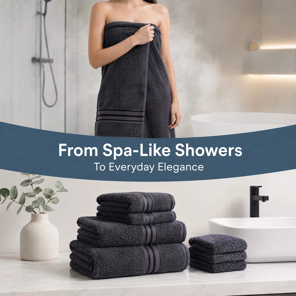 8 Piece Luxury Towel Set – Majestic Plush, Super Absorbent & Quicker-to-Dry, Thick 100% Ring Spun Cotton Towels for Bathroom, Spa & Hotel – 2 Bath, 2 Hand, 4 Washcloths