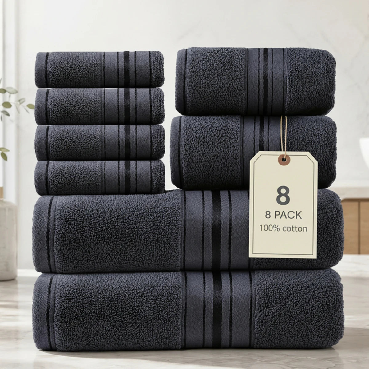 8 Piece Luxury Towel Set – Majestic Plush, Super Absorbent & Quicker-to-Dry, Thick 100% Ring Spun Cotton Towels for Bathroom, Spa & Hotel – 2 Bath, 2 Hand, 4 Washcloths