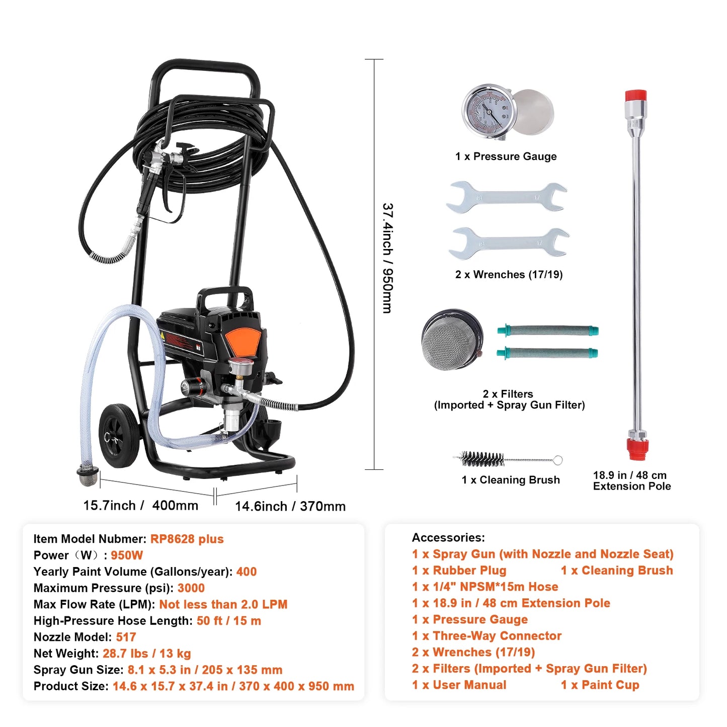 SucceBuy 750W 950W Airless Paint Sprayer 3000PSI High Efficiency Electric Airless Sprayer Handheld Paint Sprayers Home Interior