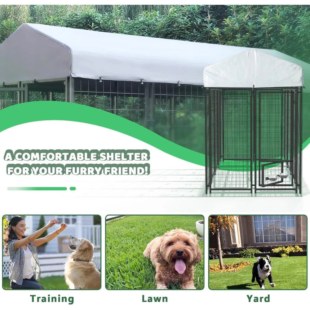 Heavy Duty Outdoor Dog Kennel With Double Latch And Sunshade Cover