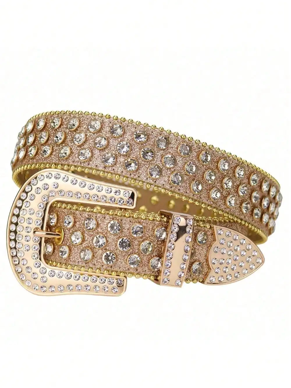 Golden Rhinestone Belt For Men Western Cowboy Cowgirl Bling Bling Crystal Studded Designer Leather Diamond Waist Belt