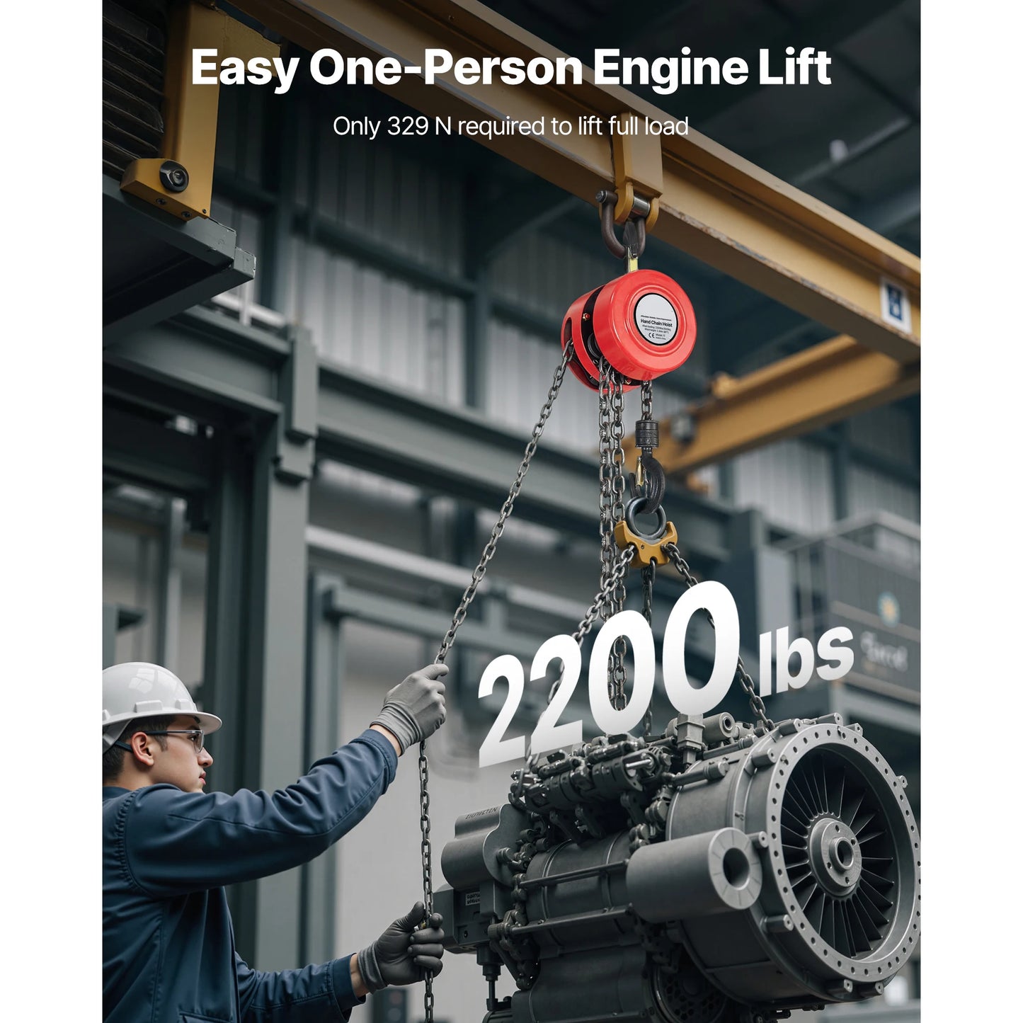 SucceBuy 1T/2T Hand Chain Hoist Manual Chain Block with 8/10/20 ft Lifting Height Pulley Hoist for Garage Warehouse Machinery