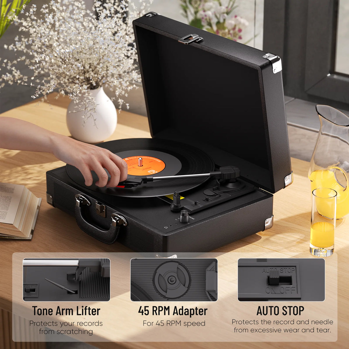 Maio 3-Speed Record Player With Built-in Stereo Speakers