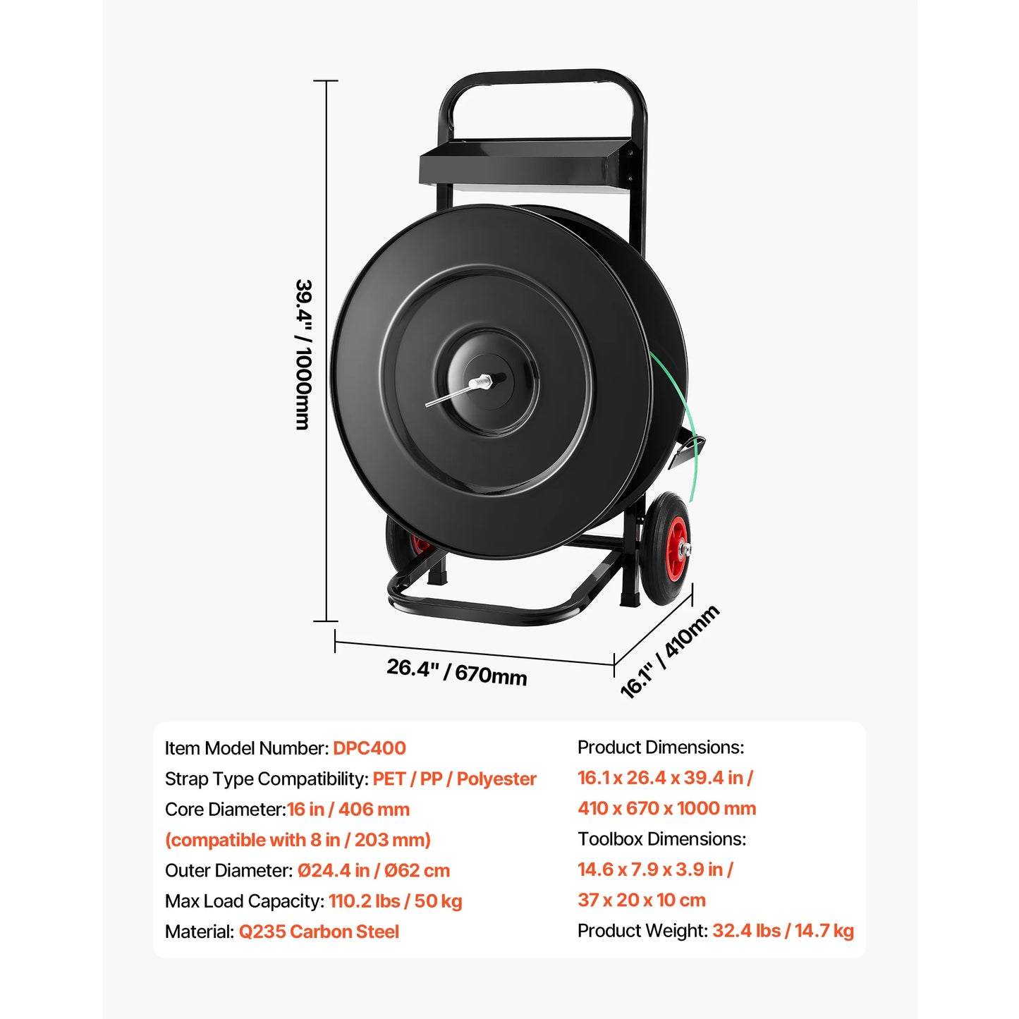SucceBuy Banding Strapping Cart 8"/16" Core Size Strapping Dispenser with Anti-Retreat Pulleys for PET/PP/Fiber Strapping Coils