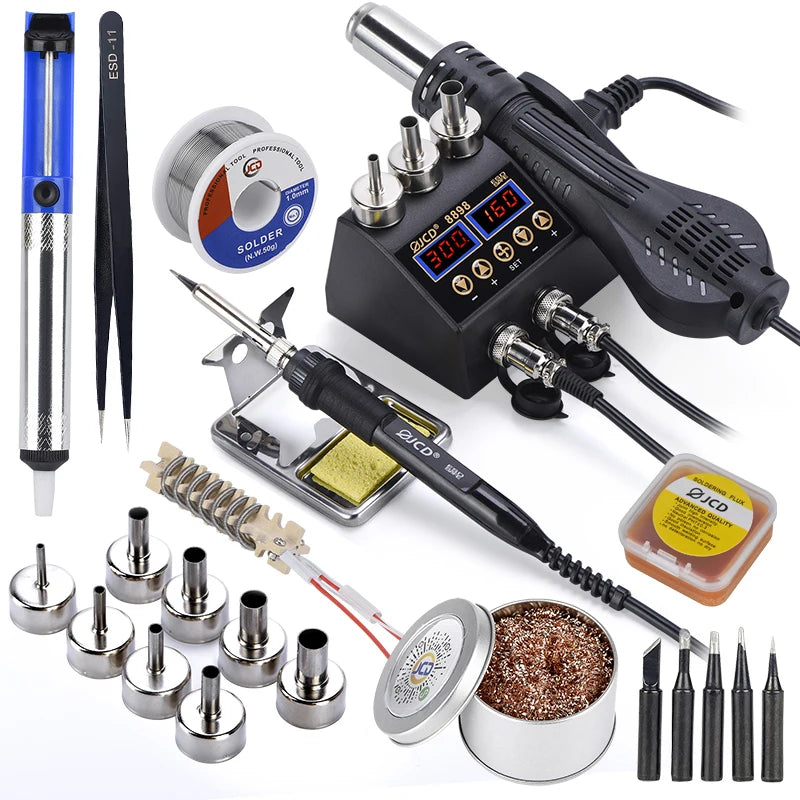 2 in 1 750W Hot Air Gun LCD Digital Display Welding Rework Station for Cell-phone BGA SMD IC Repair Soldering Iron Station 8898