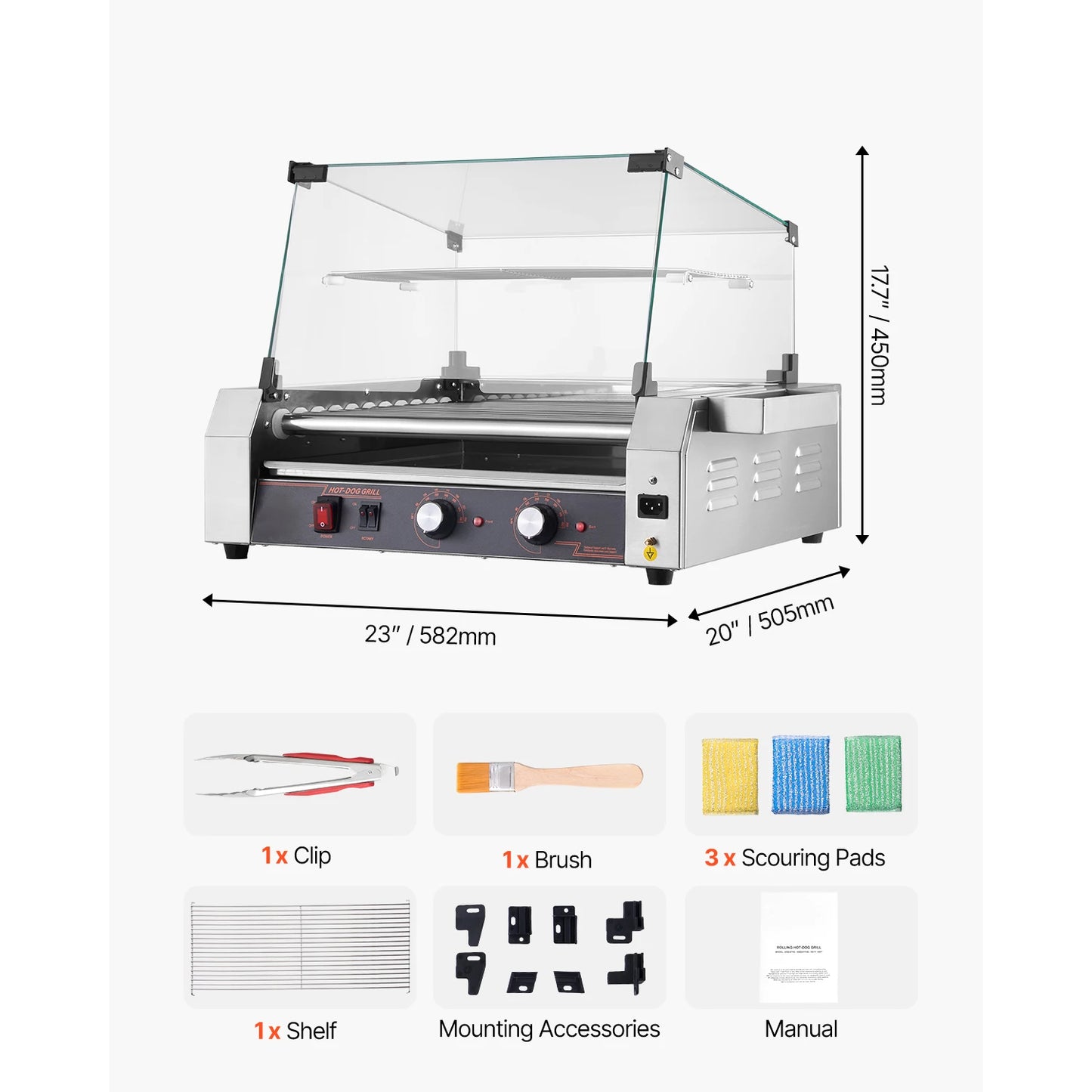 SucceBuy 5 7 11 Rollers Hot Dog Roller Stainless Steel Sausage Grill Cooker Commercial Hot Dog Machine with Dual Temp Control