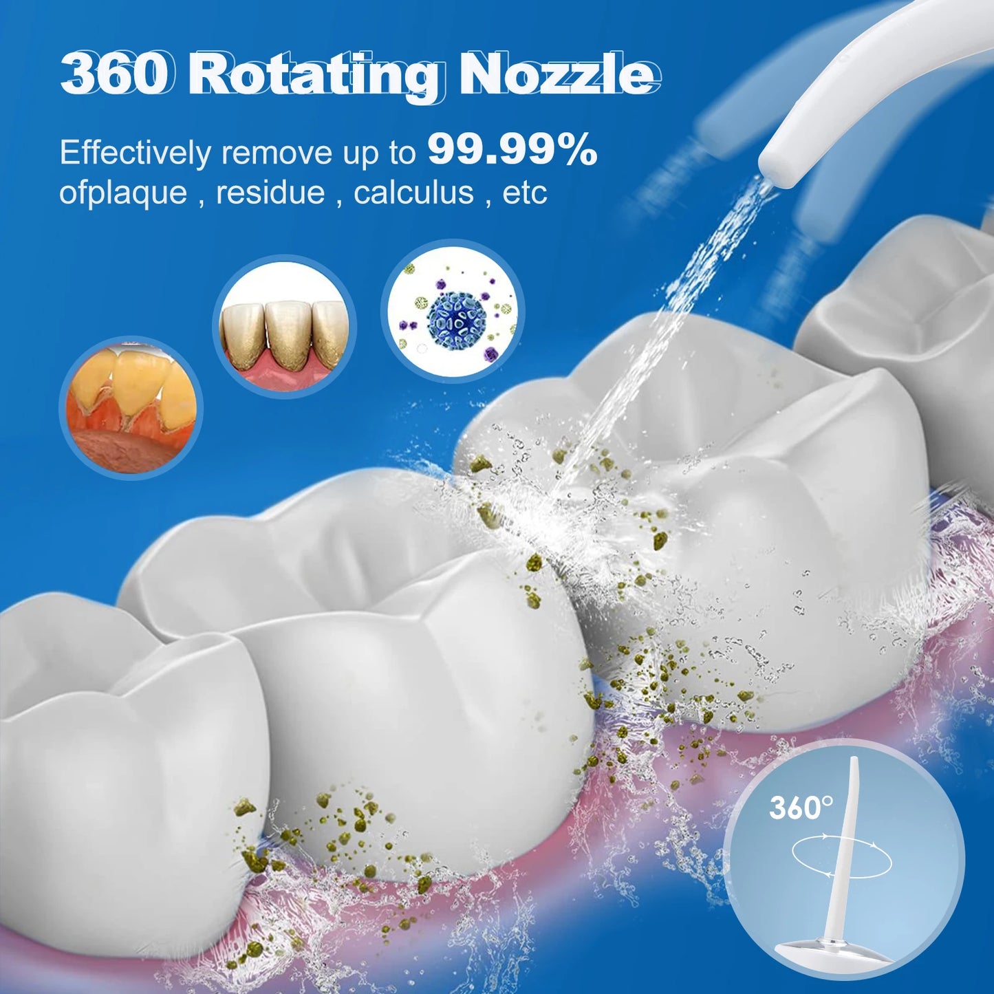 Portable Rechargeable Oral Irrigator with 4 Nozzles, 3 Modes (Low/High/Pulse), 230ml Water Tank, IPX7 Waterproof, USB Charging, 1800 Pulses/Min, 60-120PSI, for Teeth Cleaning, Gum Care, Travel & Home Use