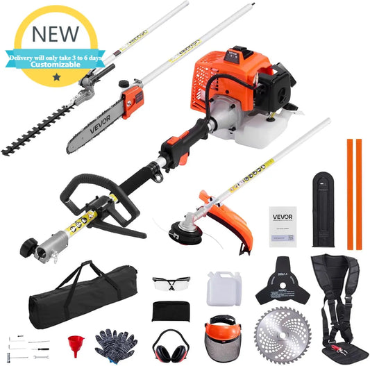 Gas Hedge Trimmer, 2 Cycle Gas Power Handheld Hedge Trimmer, 5-in-1 63cc Cordless Weed Eater with Protective Gear Set
