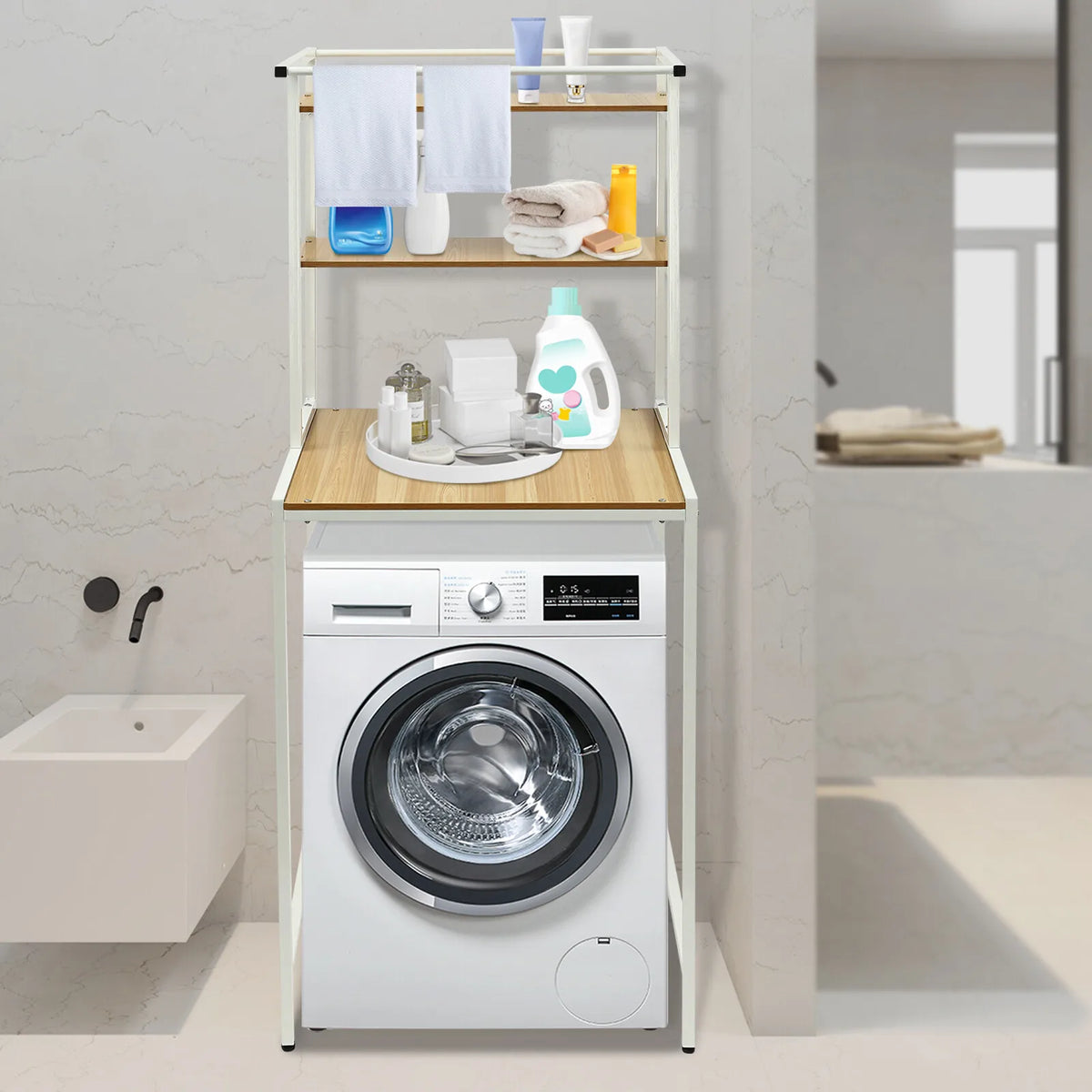 Three Tier Washer Dryer Storage Shelf Space Saving Organizer Rack