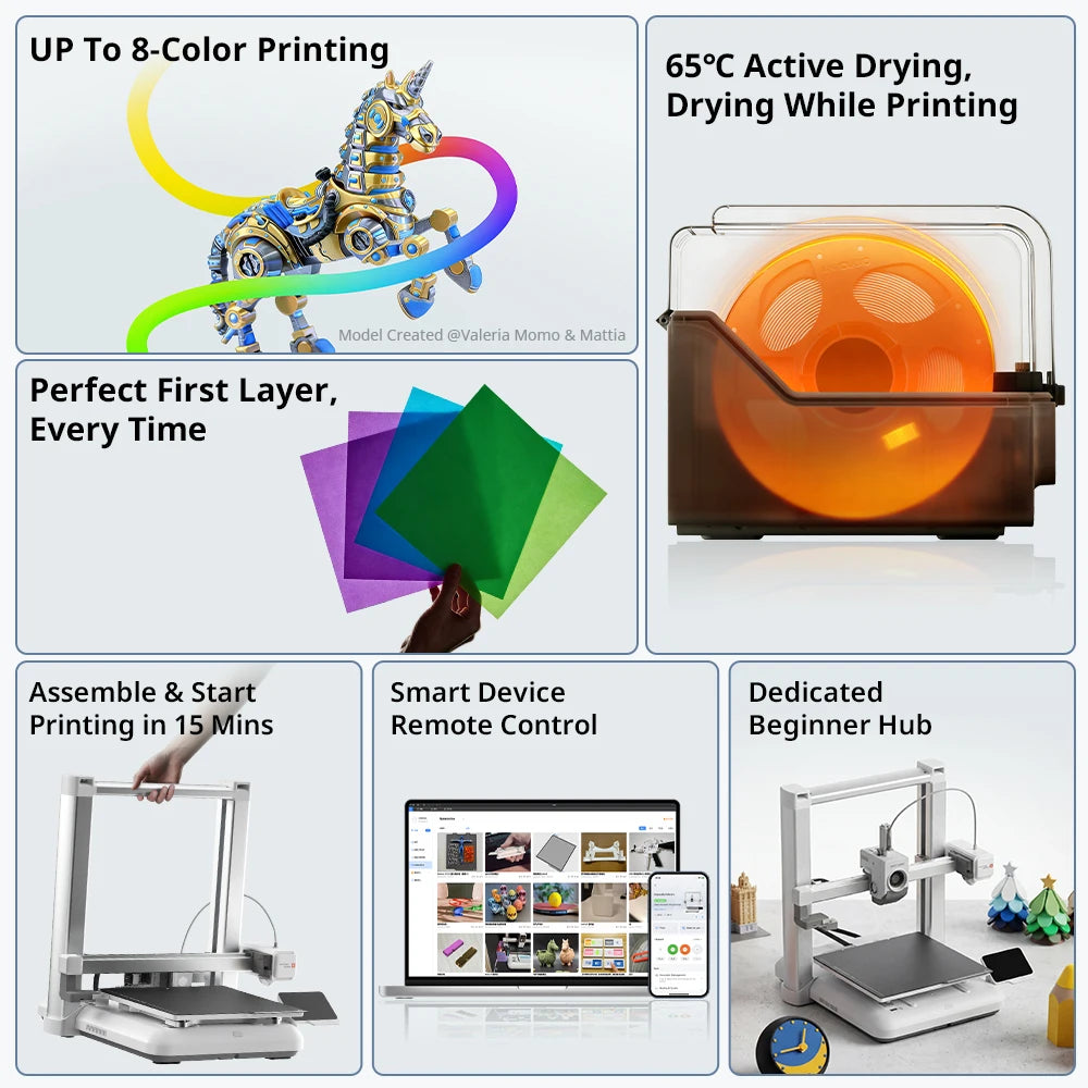 ANYCUBIC Kobra 4/Kobra 4 Combo 600mm/s Fast Printing Multi-Color 3D Printer Up to 8 Colors ACE 2 Pro Filament Drying APP Control FDM 3D Printer