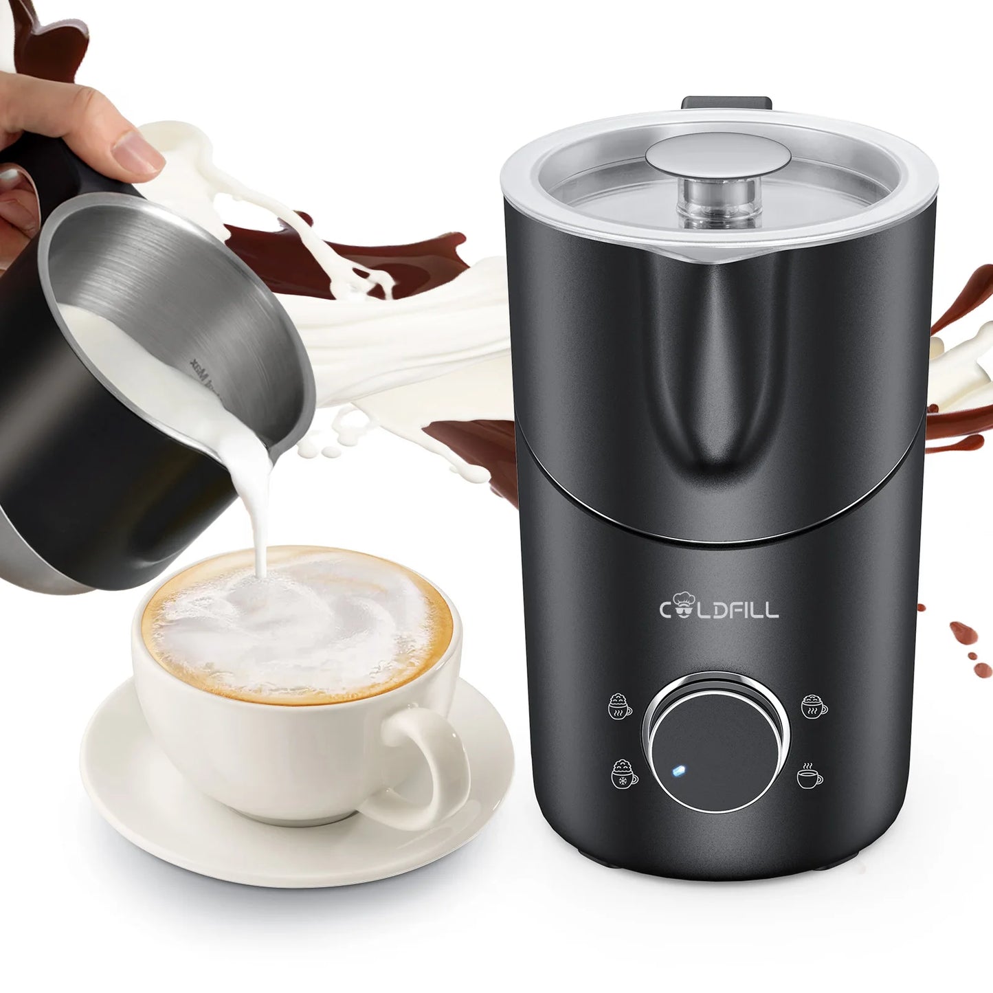 Milk Frother and Steamer 8-in-1 Electric Frother for Coffee, 400ml Large Capacity Detachable Milk Steamer Easy to Clean