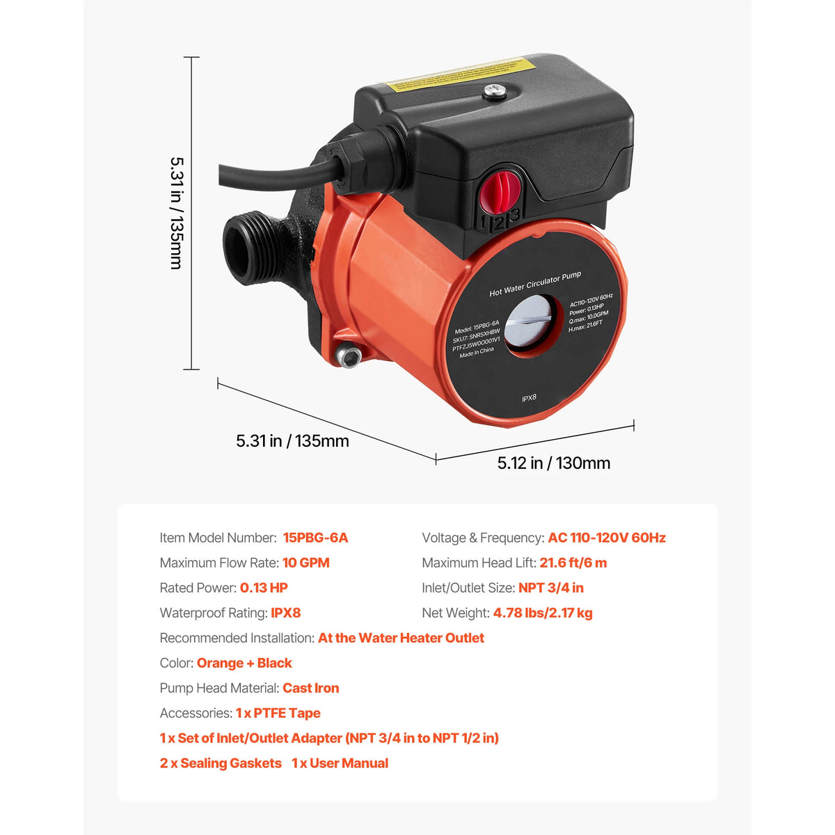 SucceBuy Hot Water Recirculating Pump With 3 Speed Control