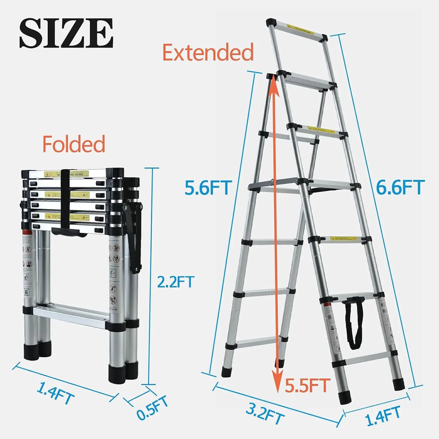 Aluminium Herringbone Ladder Portable Household A-Frame Portable Multi-Purpose Telescopic Ladder 5+6 Steps(1.63M/5.5FT)