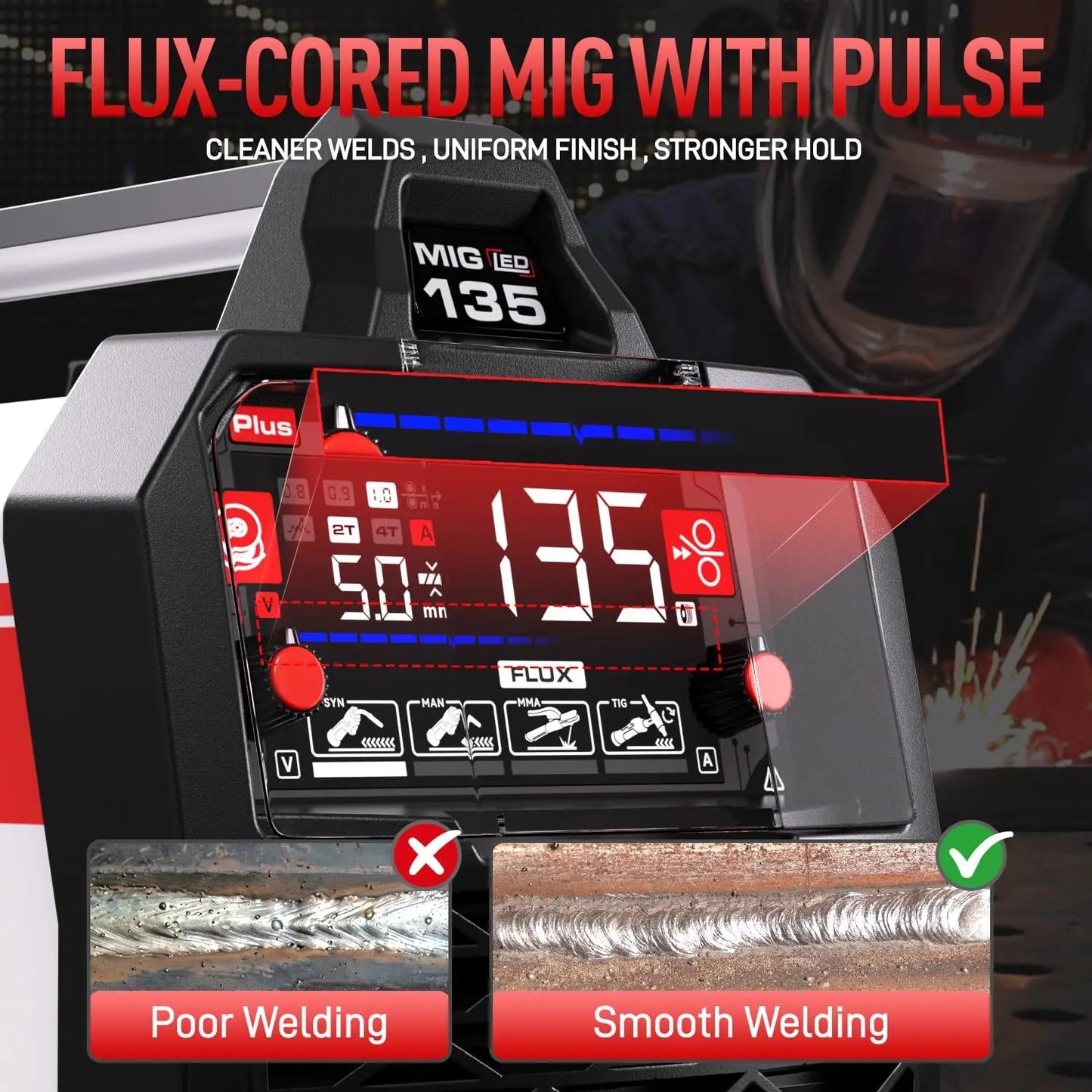110V 220V MIG Welder 3 In 1 Flux Core Lift Tig Stick Gasless Welding Machine Synergy 2T 4T Full Kit Bonus Helmet Gloves