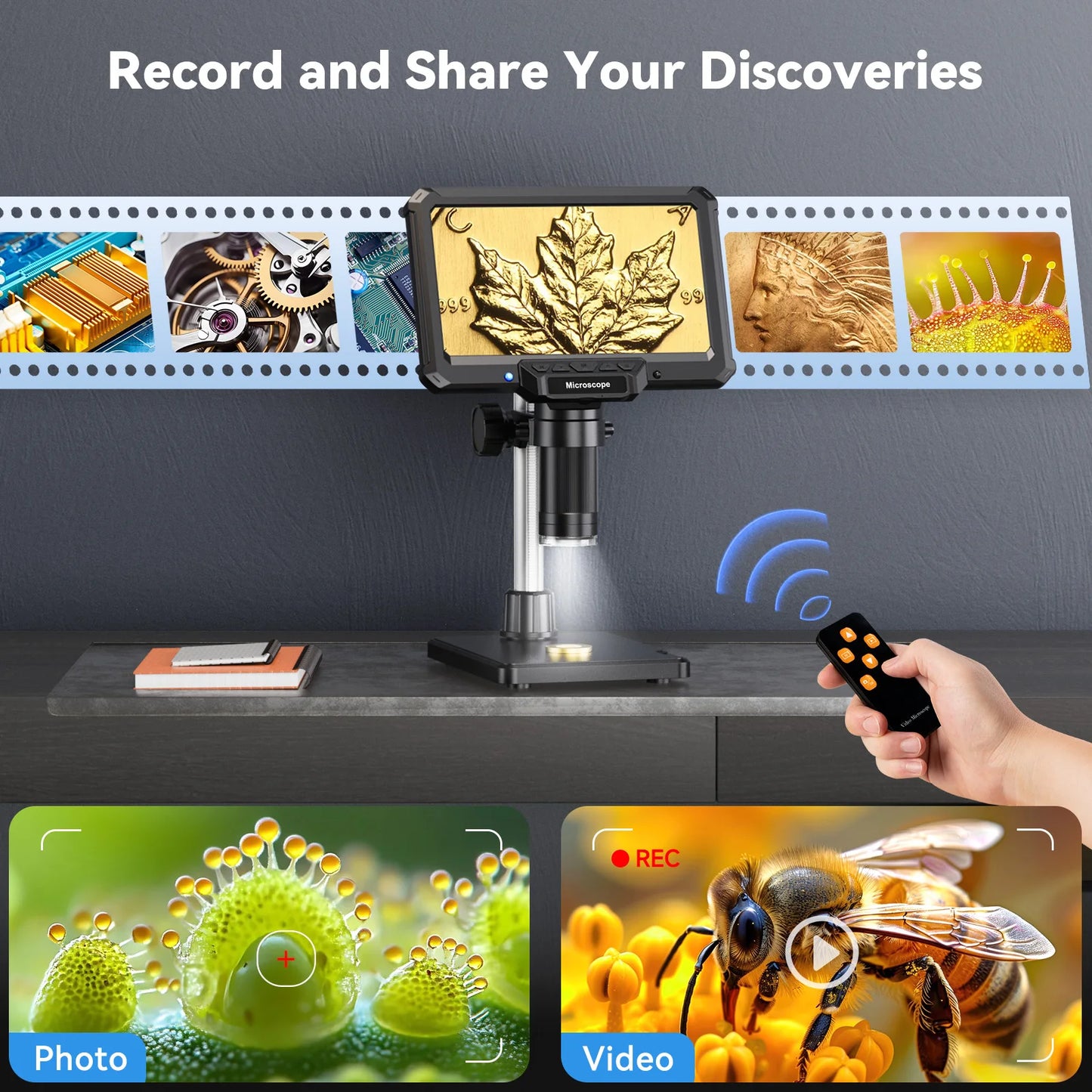 7inch Microscope 1200X 16MP HD Electronic Microscopes Camera Magnifier for Soldering Phone Repair Microscope, Coin, PCB, PC View