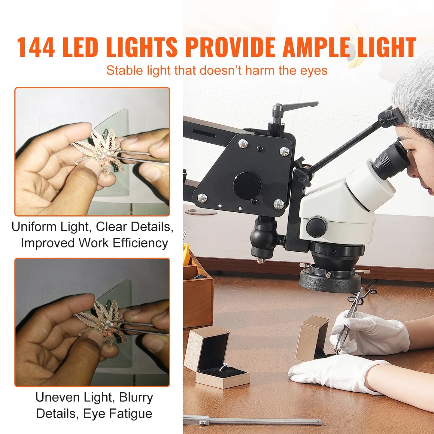 SucceBuy Multi-Directional Microscope Spring Bracket 7X-45X Magnification Jewelry Microscope Inlaid Stand Integrated LED Light