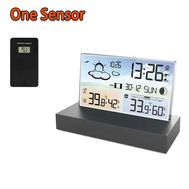 Digital Weather Station, Weather Forecast, Alarm Clock Indoor Outdoor Temperature & Humidity Meter Calendar, Sauna, Desktop Deco