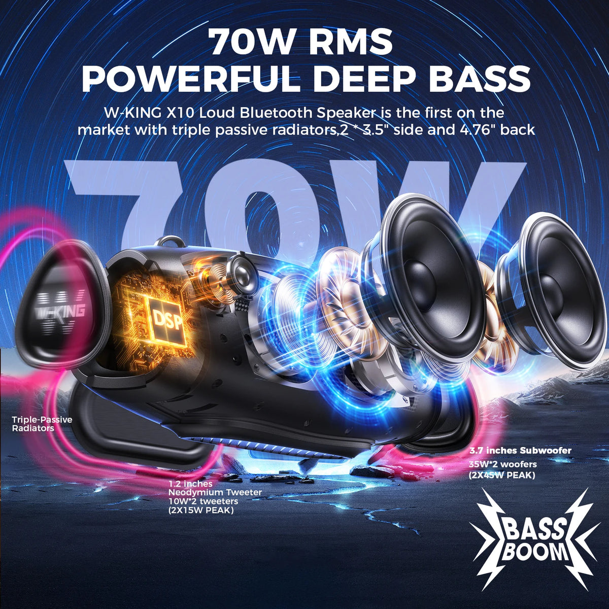 W King X10mic 120 Watt Portable Waterproof Bluetooth Speaker With Microphone
