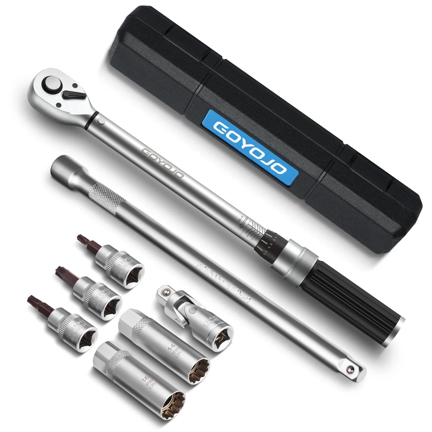 GOYOJO 8-Pcs 3/8" Torque Wrench Kit (10-60Nm) , Ultra-Thin Magnetic Spark Plug Socket Set  Kit for Vehicle Maintenance, Brake & Suspension System Work, Tire Bolt Tightening, Chassis Component, &Engine Repair