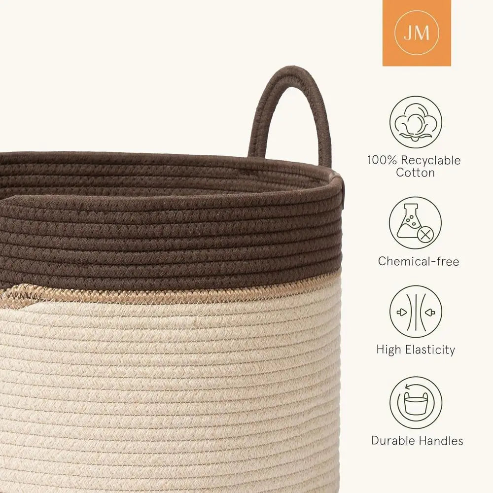 Extra Large Cotton Storage Basket - 72 Liters, Ideal for Laundry, Blankets, Toys, and Kids' Clothes