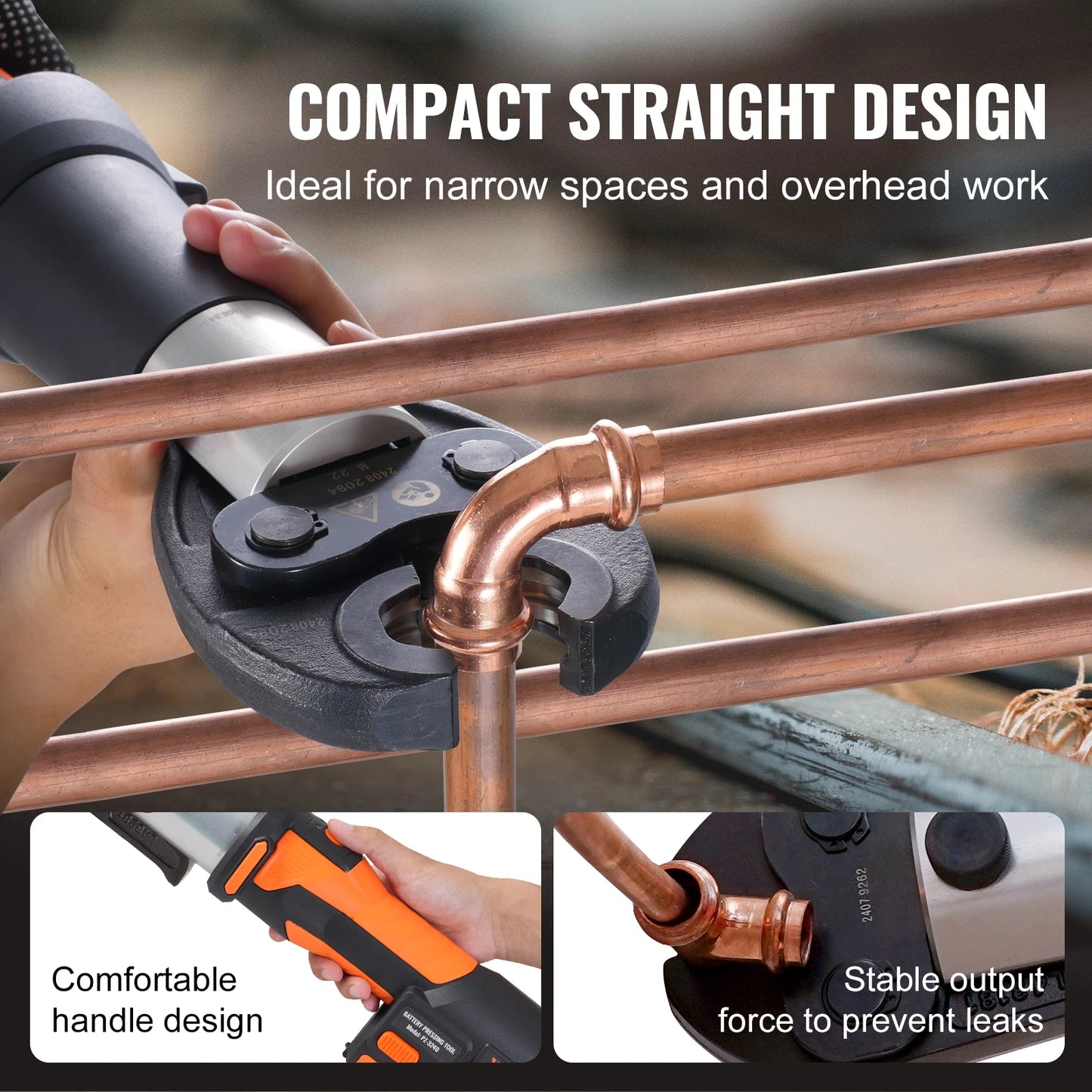 SucceBuy Press Tool 18V Electric Pipe Crimping Tool for 1/2" 3/4" 1" Copper Pipes Press Tool Kit with 3 Jaws 2Pcs Battery Compatible with Propress