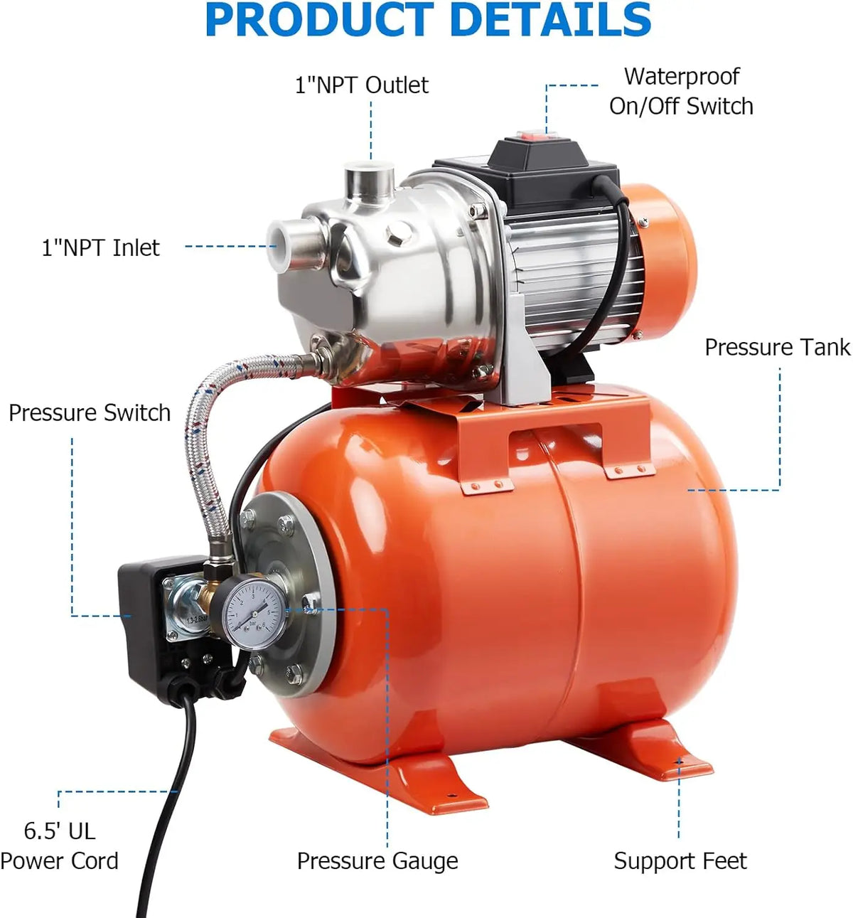 1HP Automatic Shallow Well Booster Pump For Home Irrigation