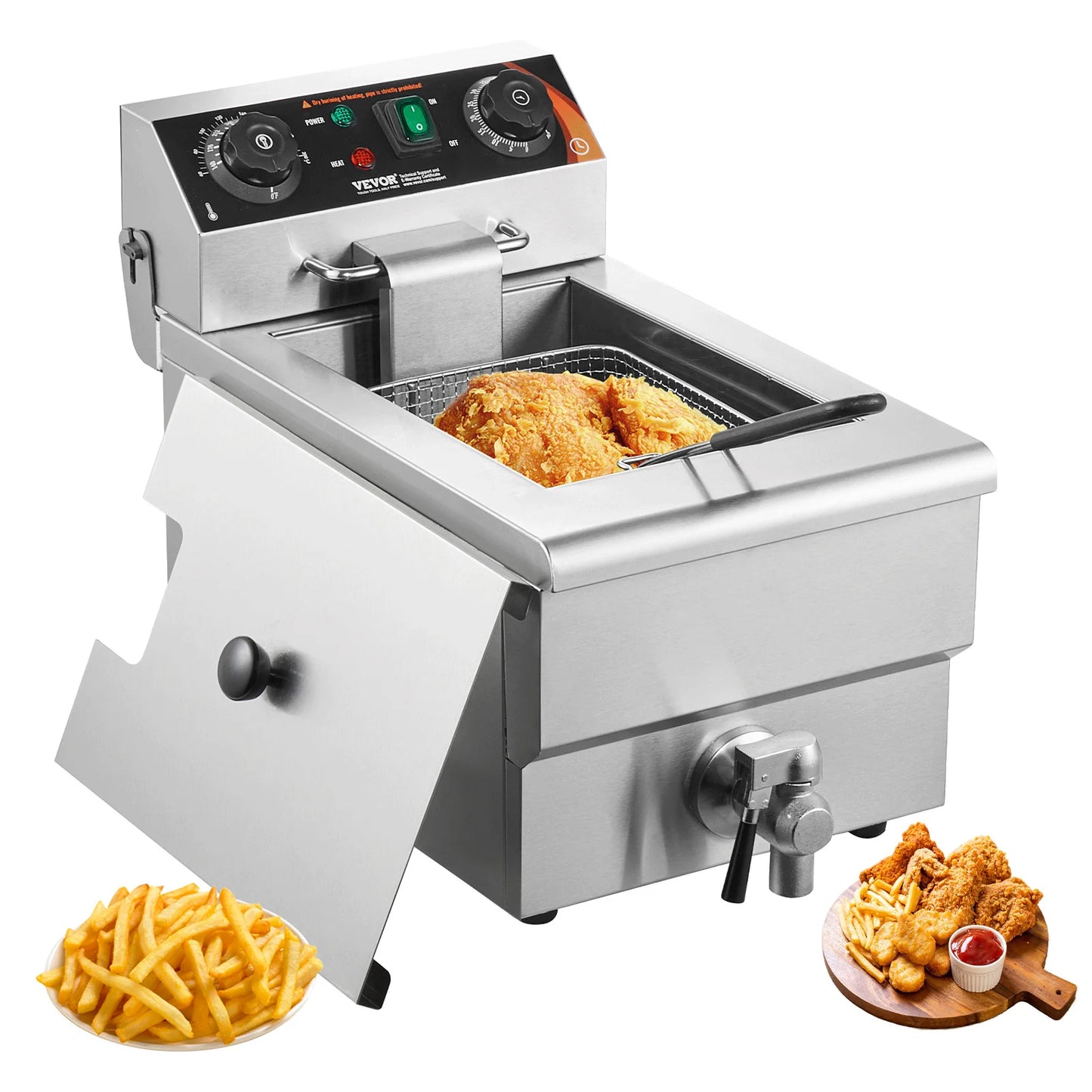 SucceBuy Commercial Deep Fryer Electric Countertop Fryer with Basket 11.6Qt Stainless Steel Single Oil Fryer w/Time&Temp Control