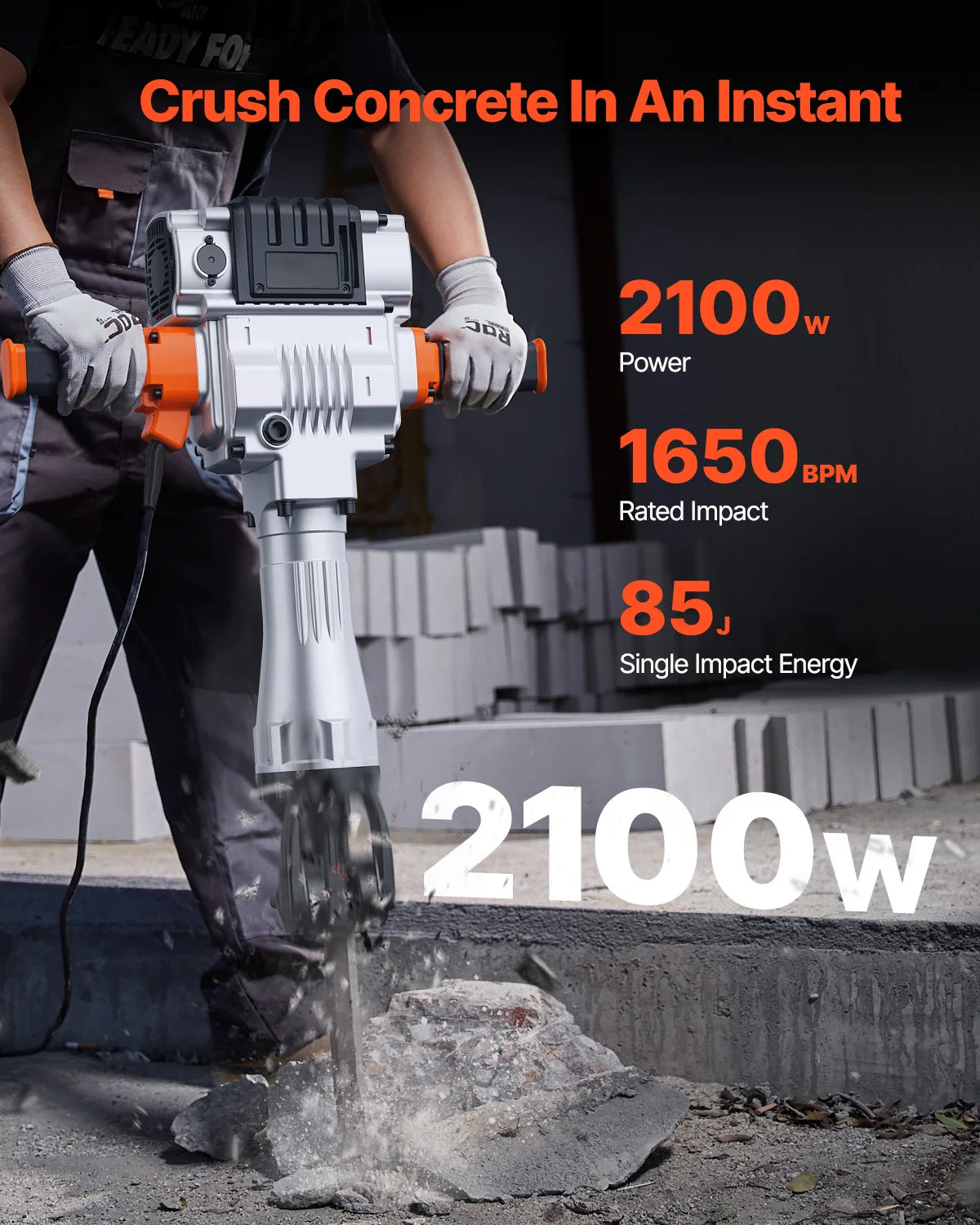 SucceBuy Demolition Jack Hammer 2100W Electric Jackhammer Heavy Duty 1650 BPM Industrial-Grade Jack Hammer Concrete Breaker