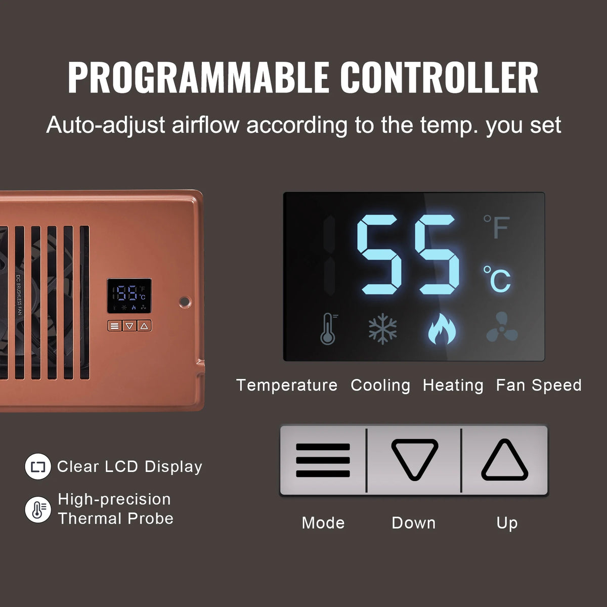 SucceBuy Quiet Register Booster Fan With Remote Thermostat Control