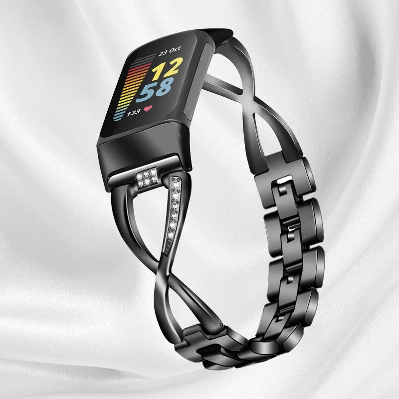 Fashionable Watch band For Fitbit Charge 5 Smart watch For Charge 5 Wrist Bracelet Band Zinc alloy diamond strap Correa Metal