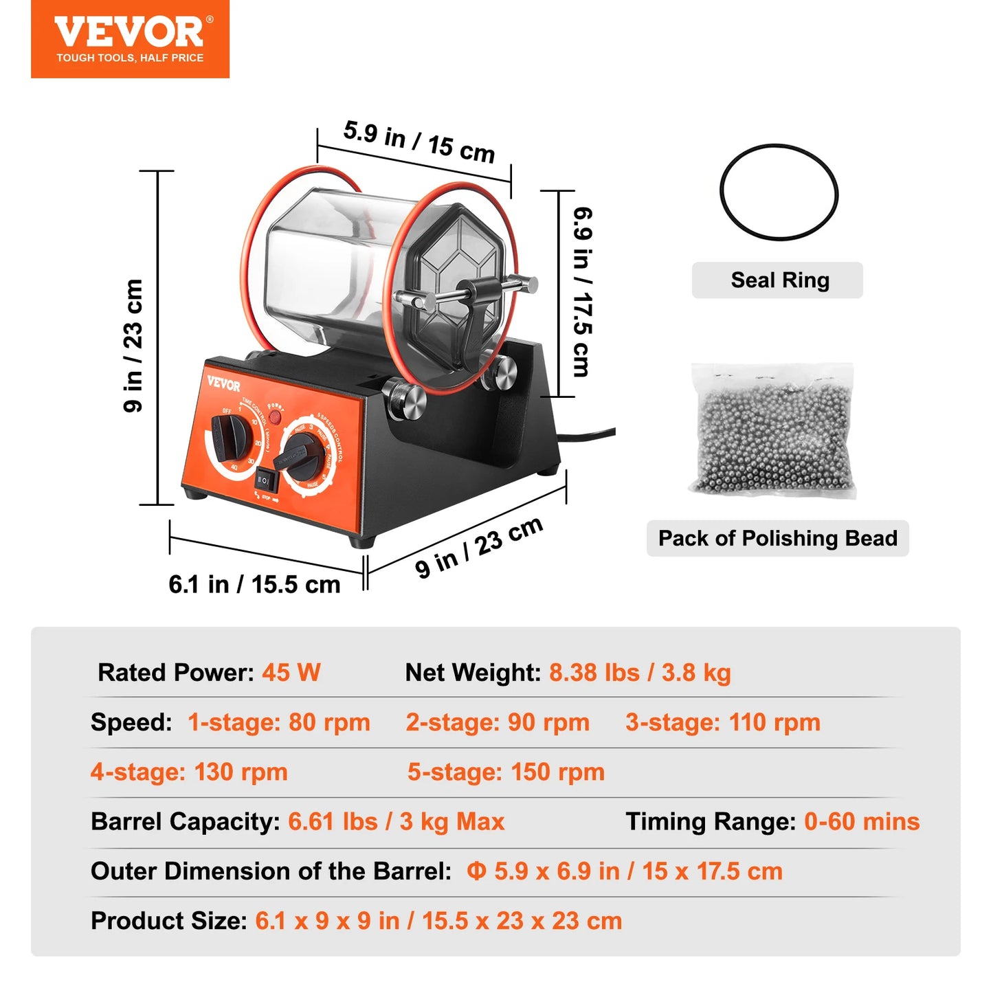 SucceBuy 3kg 5kg Rotary Tumbler Surface Polisher Jewelry Drum Polishing Machine Gem DIY Mini-Tumbler Finishing Tools