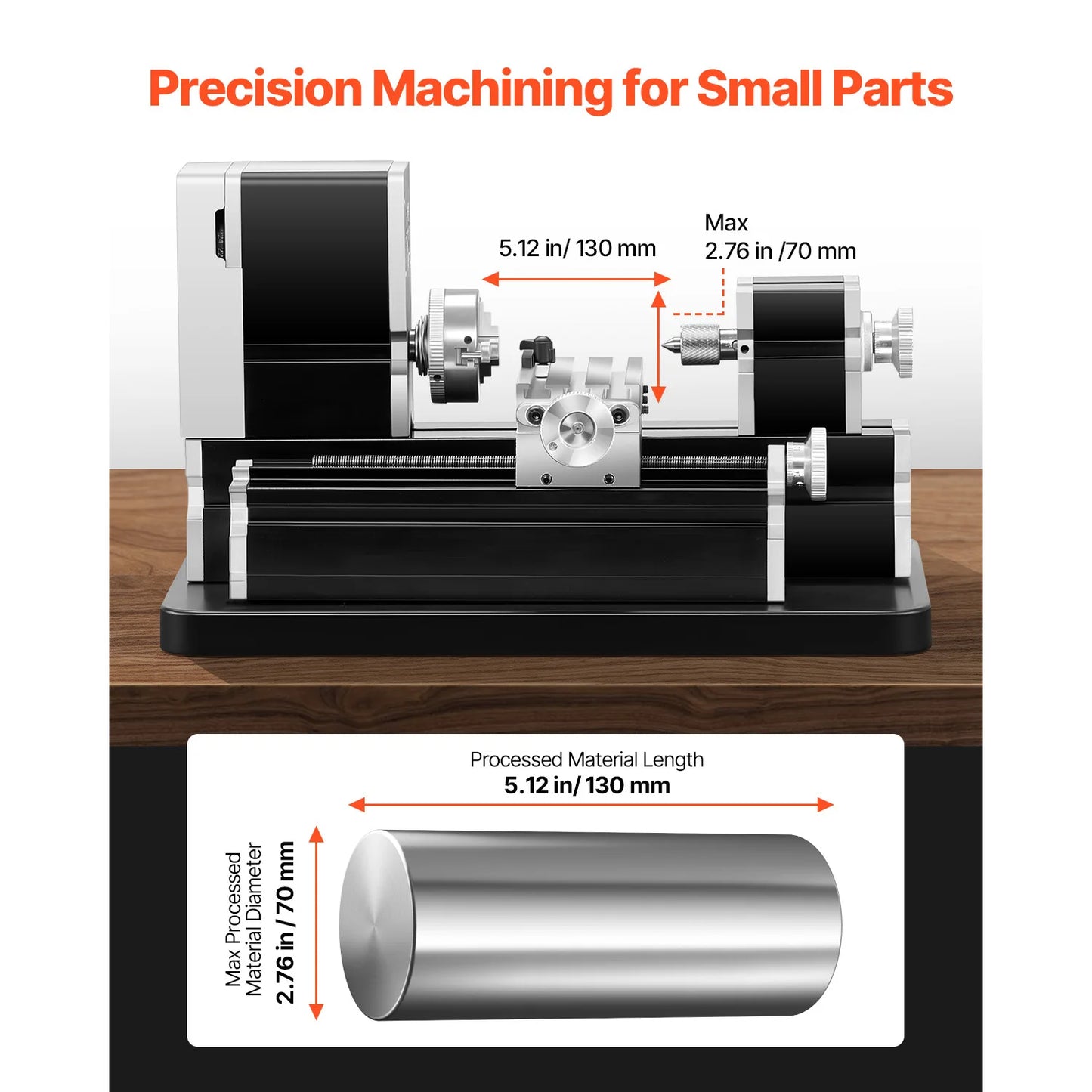 SucceBuy 2.76x5.12 in Mini Metal Lathe Machine 36W 20,000 RPM Speed + 3-jaw Chuck Aluminum Alloy for Processing Precision Parts
