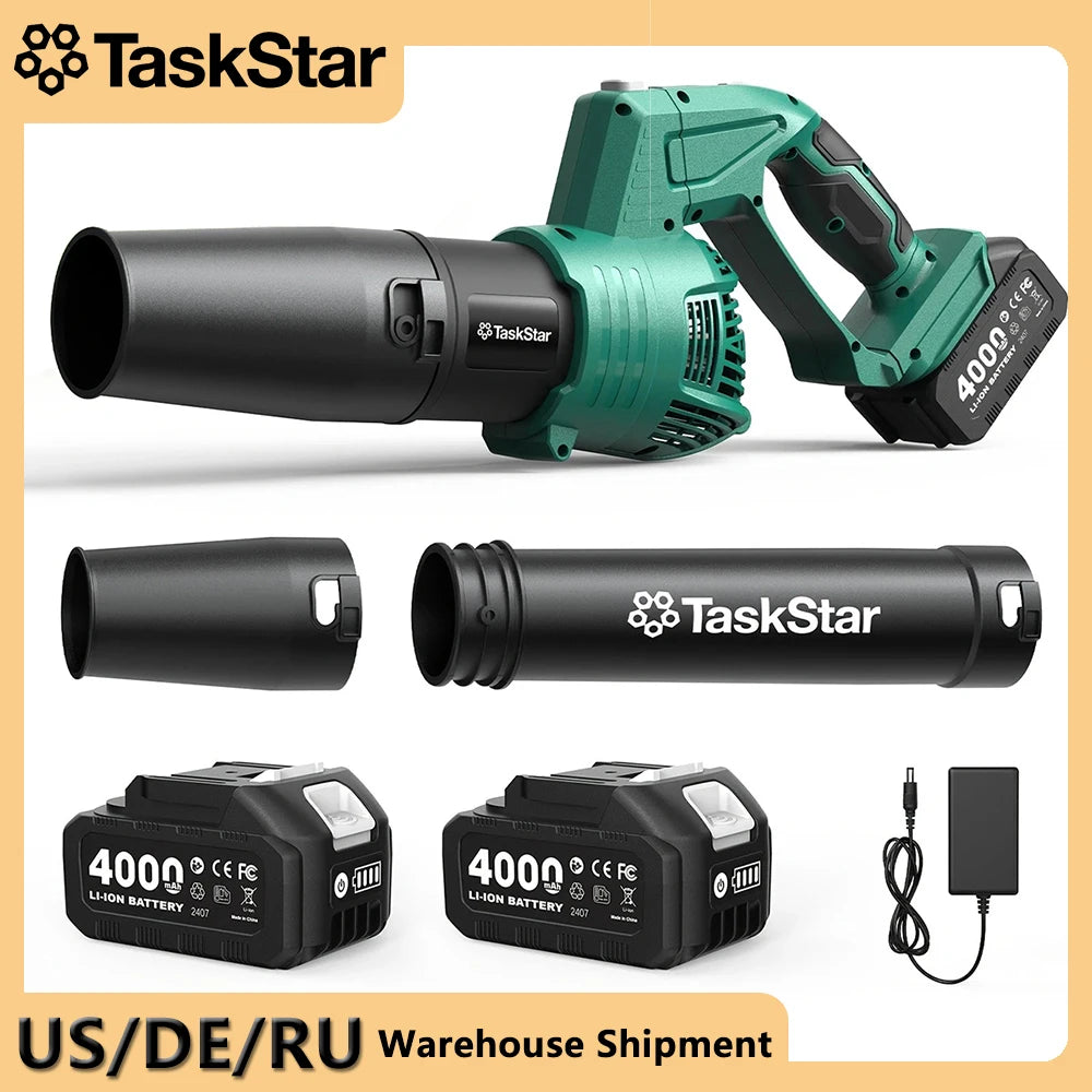 TaskStar Electric Leaf Blower 550CFM Brushed Motor 5-Speed 150MPH Rotating Head Airblower For Lawn Garden 4.0Ah Battery Powered