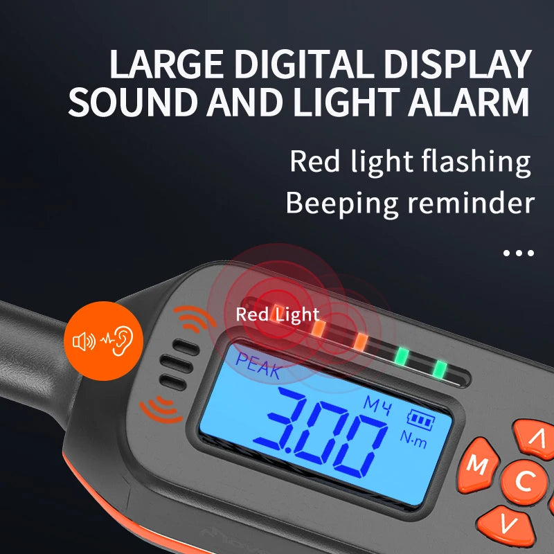 MOVECRAB Digital Torque Wrench 1-340N.m 2% Accuracy Preset & LED/Buzzer Alerts for Bike Motorcycles Automotive Mechanical Tool
