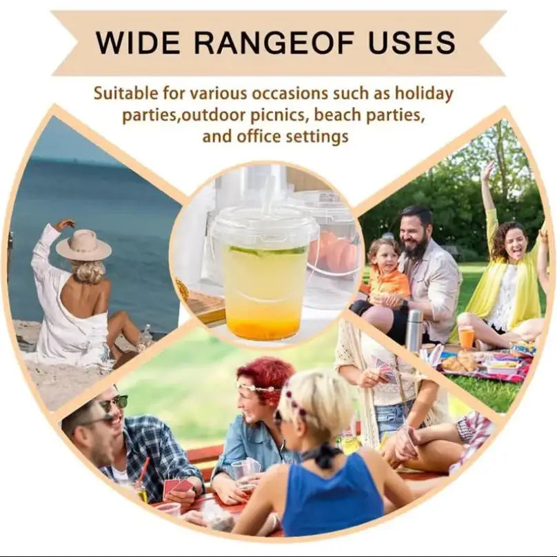 25 sets of 34-ounce plastic cups (with lids and straws) - disposable/reusable large fruit cups, fruit buckets with transparent cups, fruit salads, cold drinks, hot drinks, cakes, ice cream buckets, beach parties, vacations, p