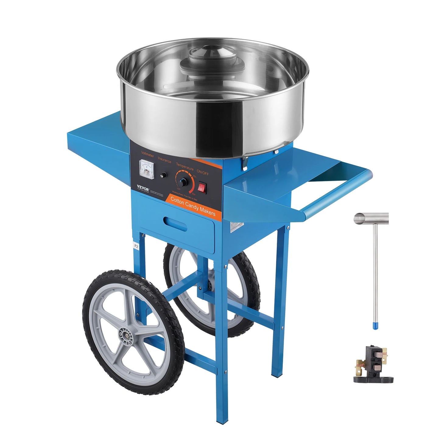 SucceBuy Electric Cotton Candy Machine with Cart Commercial Candy Floss Maker with Stainless Steel Bowl Sugar Scoop and Drawer