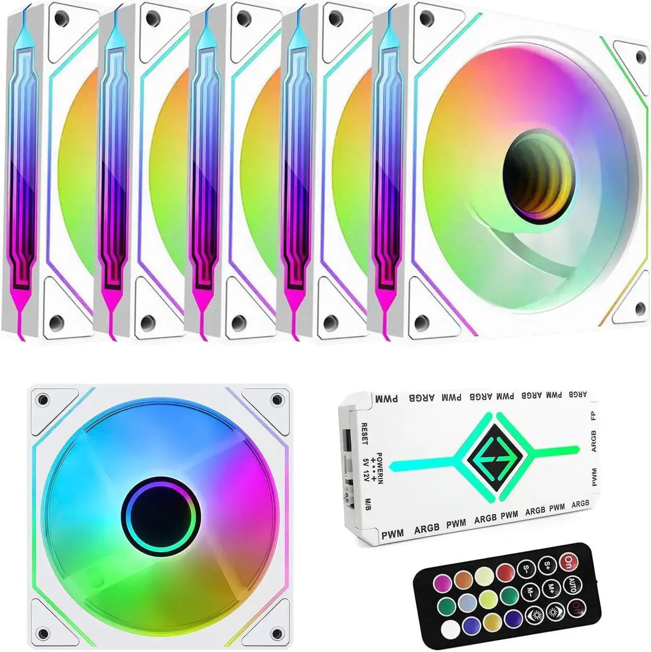RGB Fans:6 pack 120mm PWM ARGB Case Fan with Fan Hub and Remote,Speed Control,PWM Control Fan for Computer Case
