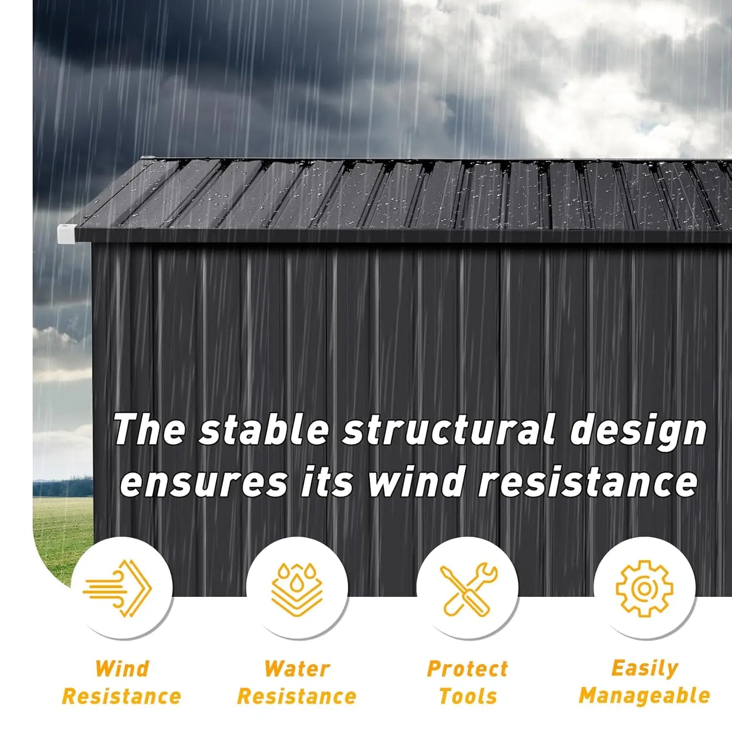 8x10 Metal Outdoor Storage Shed Triple Doors Dual Lock Sloped Roof Galvanized Steel for Mower Bike Garden Tools, Custom