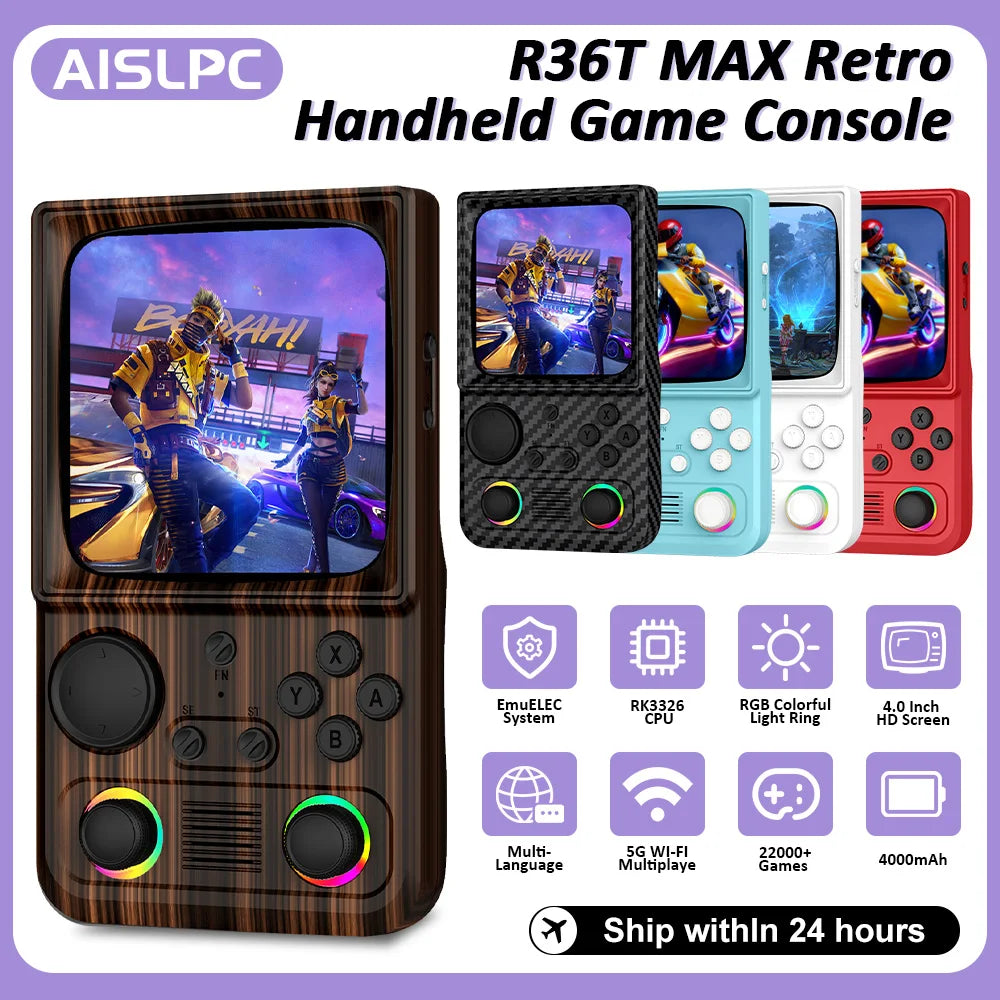 AISLPC R36T MAX Handheld Game Console 22000+Games EmuEMEC System 4.0'' Screen 5G WiFi Portable Pocket Video Player Ship From US