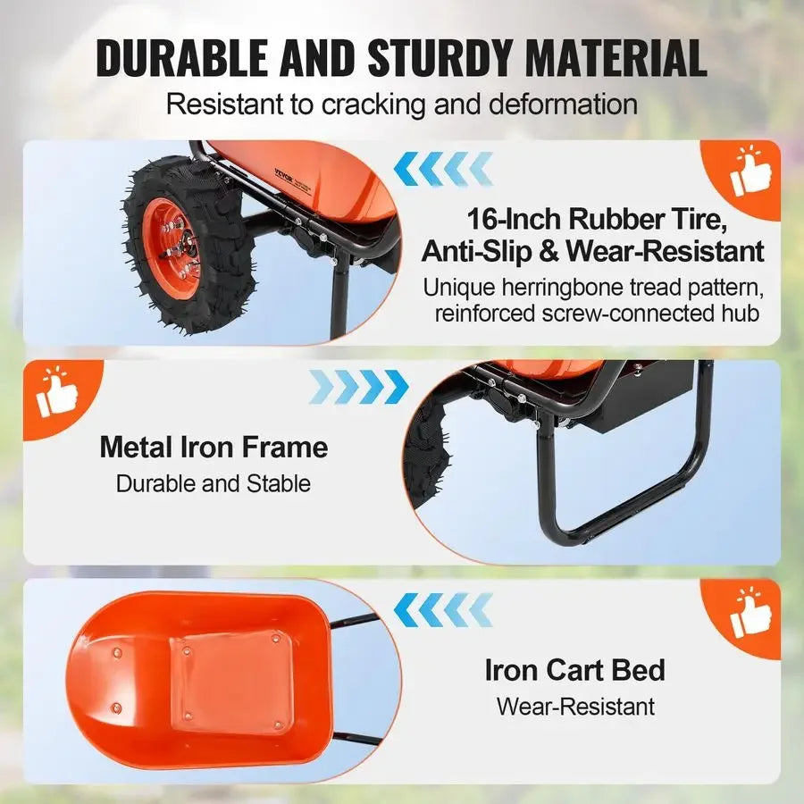 Electric Wheelbarrow Cart, 500W Powered Utility Garden Wagon Dump Cart, 4.5 Cu. Ft. Load amp 573 lbs Capacity with Metal Handle