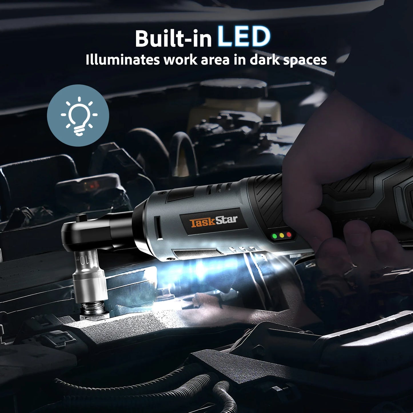 TaskStar 12V 3/8" Electric Ratchet Wrench Set w/ 2.0Ah Battery Rechargeable Angle Wrench 40Nm Disassembly Nut Car Repair Tool