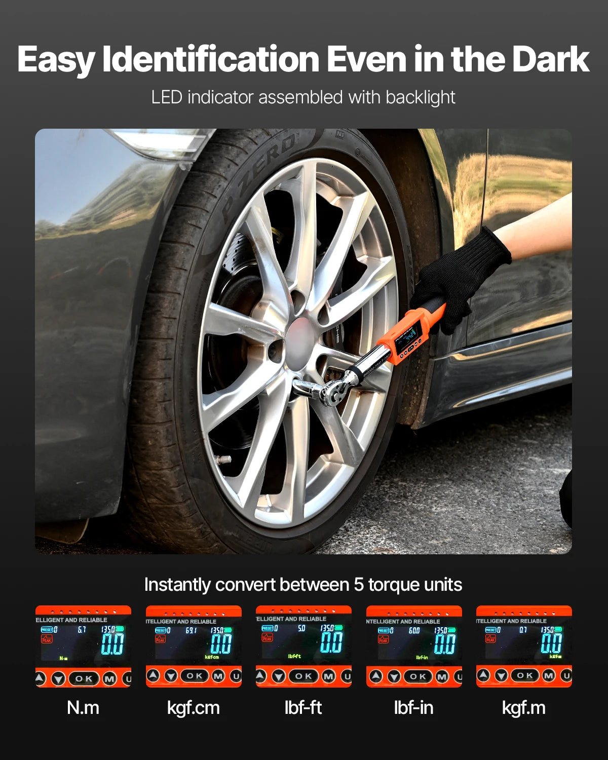 SucceBuy Digital Torque Wrench 72-Tooth ±2% High Accuracy Electronic Torque Wrench Preset Value Buzzer and LED Notification