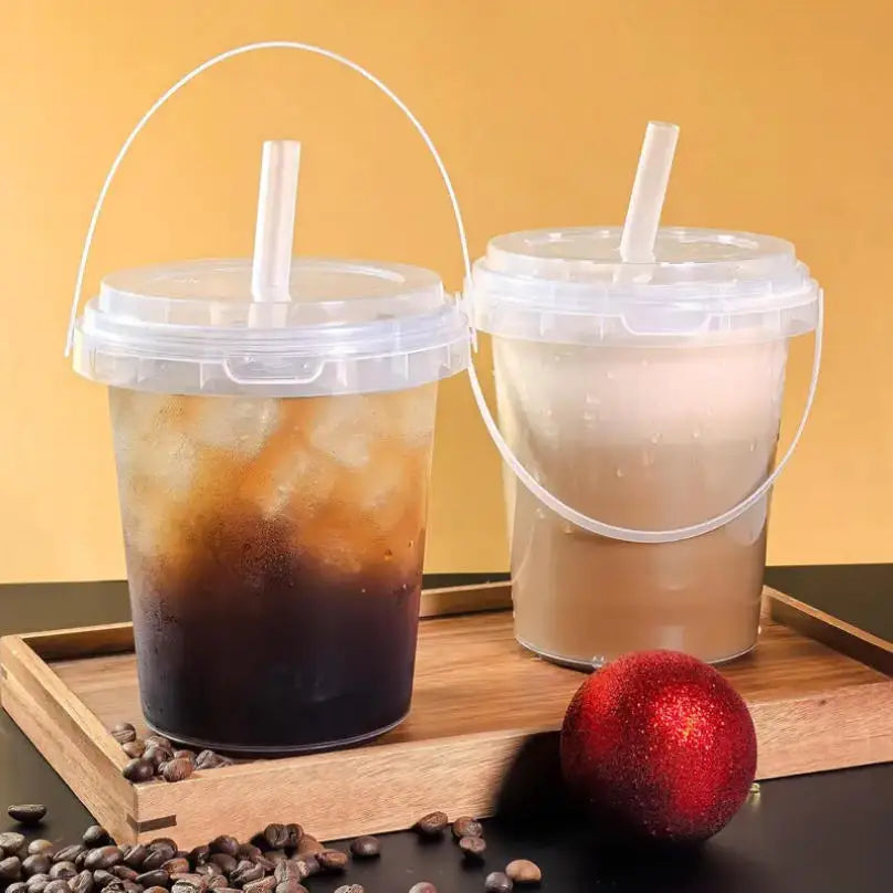 25 sets of 34-ounce plastic cups (with lids and straws) - disposable/reusable large fruit cups, fruit buckets with transparent cups, fruit salads, cold drinks, hot drinks, cakes, ice cream buckets, beach parties, vacations, p