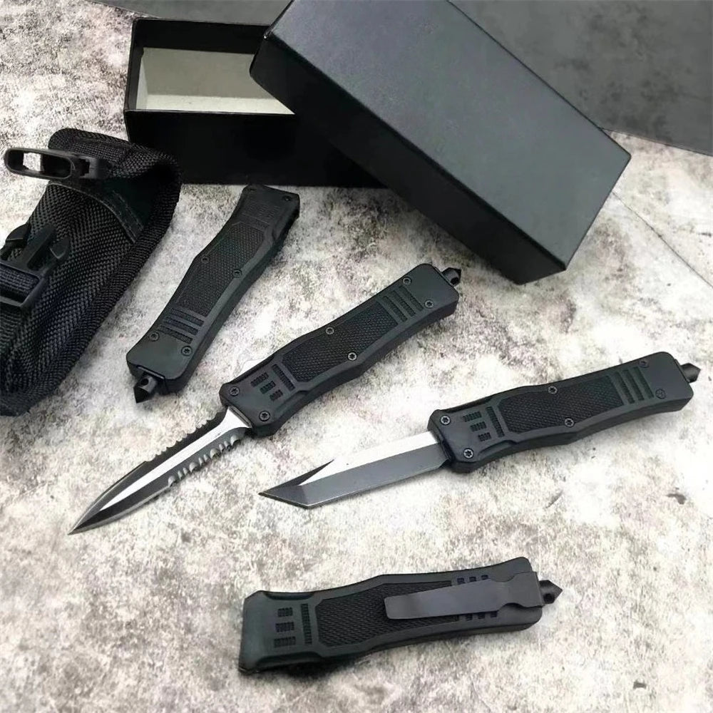 Multi-functional Outdoor Tactical Folding Knife with Tanto Blade, Black Zinc Alloy Handle, Pocket Clip, EDC Rescue Survival Tool