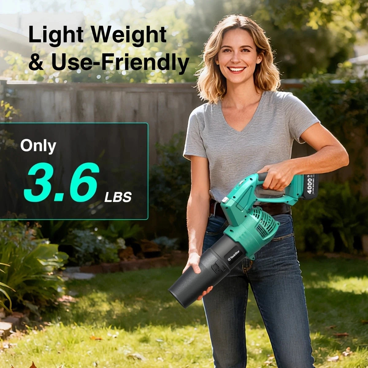 TaskStar Electric Leaf Blower 550CFM Brushed Motor 5-Speed 150MPH Rotating Head Airblower For Lawn Garden 4.0Ah Battery Powered
