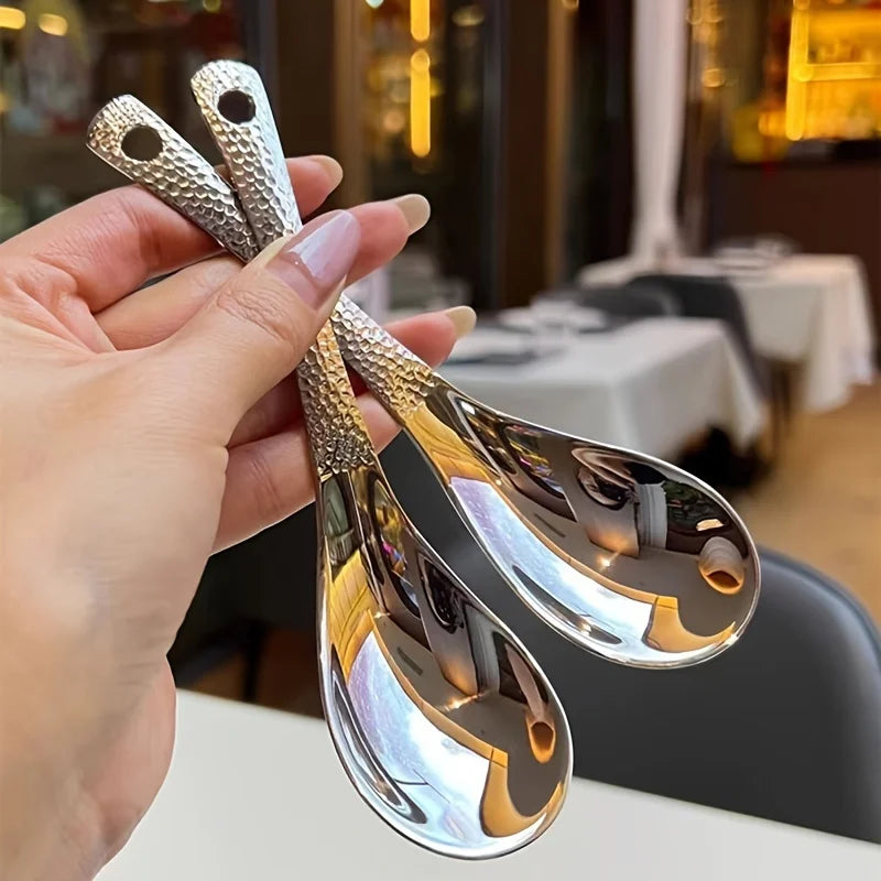 2pcs Stainless Steel Spoon Set- Large Capacity, Mirror Polished Cutlery, Suitable for Desserts, Fruits, and Home Kitchen Use