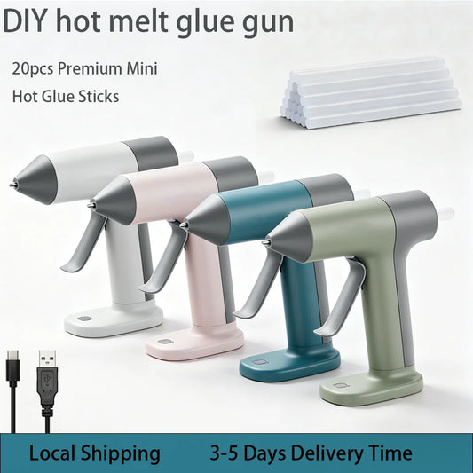 Electric Hot Melt Glue Gun 30s Fast Heating Cordless Glue Gun With 20pcs 7x140mm Glue Sticks 2000mAh Type-C Rechargeable Hot Melt Glue Gun 1.7mm Precision Nozzle For DIY Craft Home Repair Quick Repairs